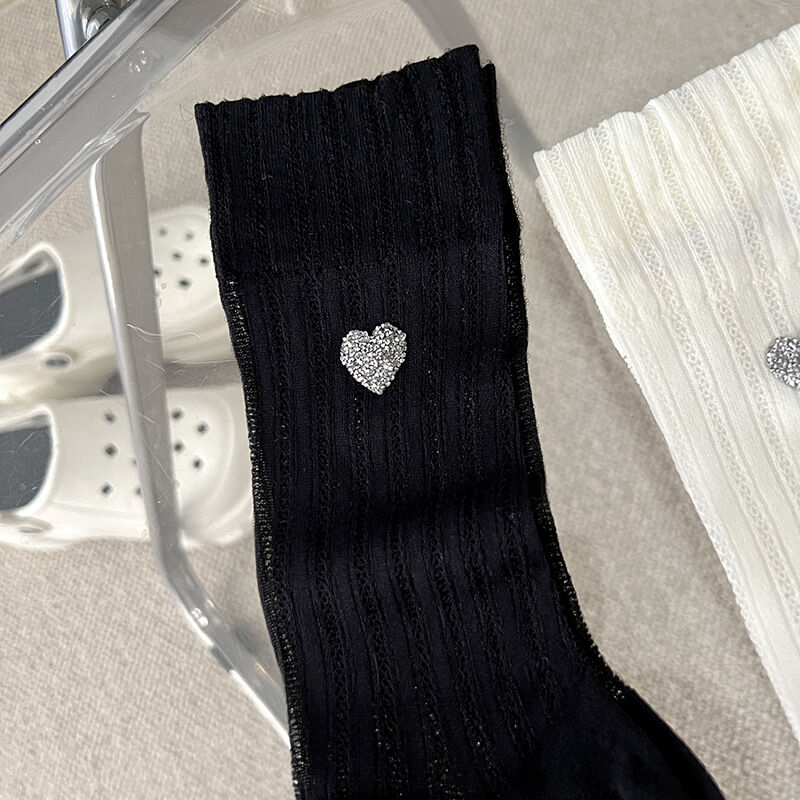 Slight Bounce Basic Heart Hot Rhinestones Mid-Calf Socks Picture3