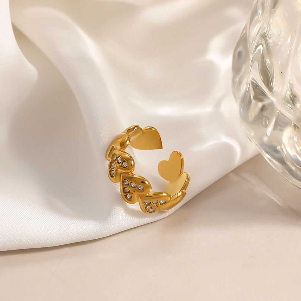 Simple Series Daily Flower Irregular Shape Heart Stainless Steel Waterproof Gold Color Zircon Statement Rings Picture2