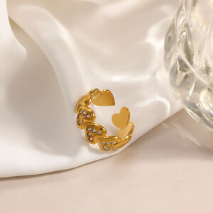 Simple Series Daily Flower Irregular Shape Heart Stainless Steel Waterproof Gold Color Zircon Statement Rings h5 Picture2