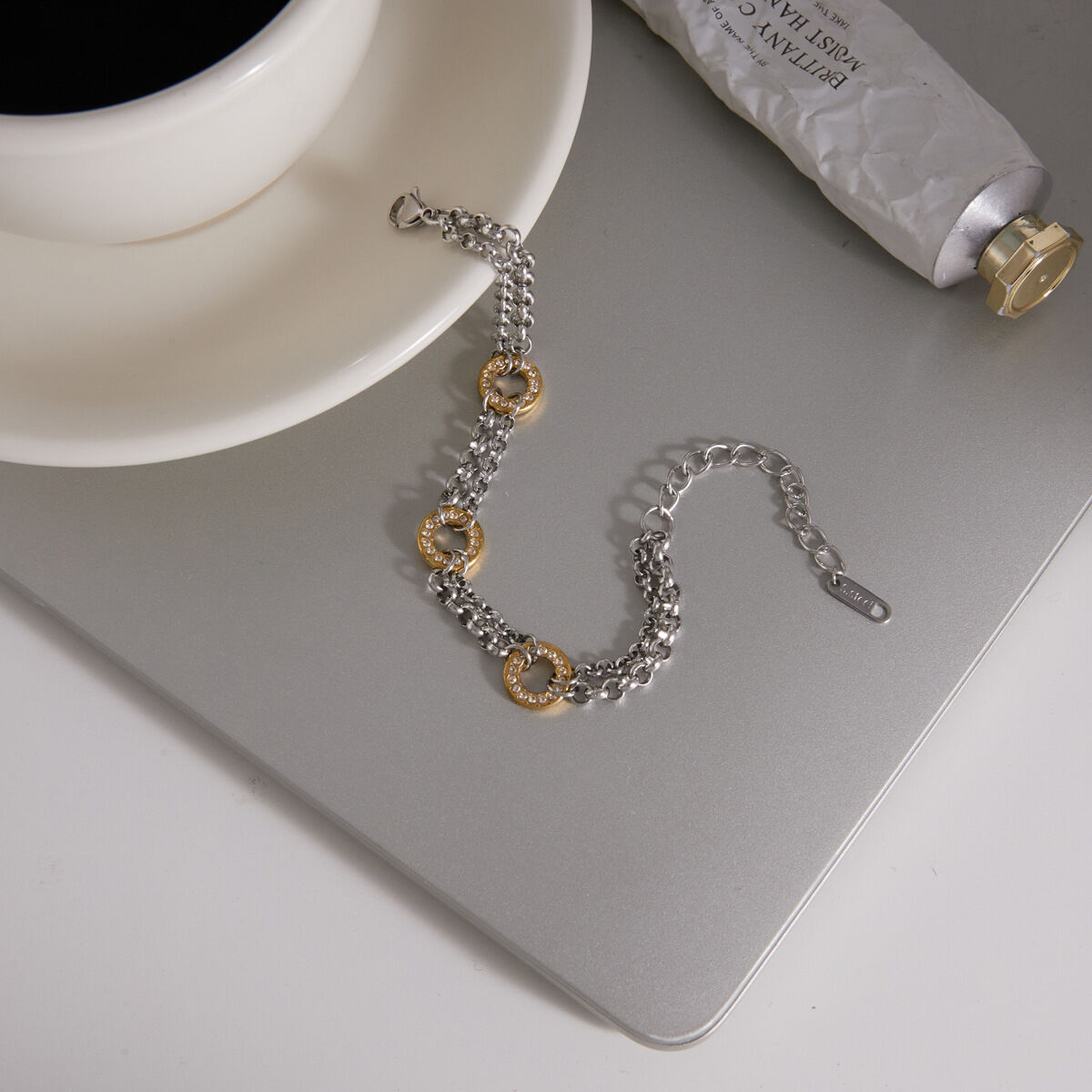 Punk Chain Circle Stainless Steel Waterproof Rhinestone Women's Chain Bracelets Picture5
