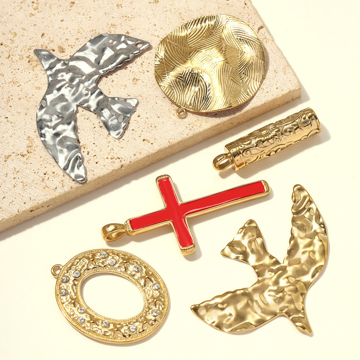 Simple Cute Diy Irregular Shape Animal Cross Circle Stainless Steel Waterproof   Gold Color  Women's Pendants h5 Picture2