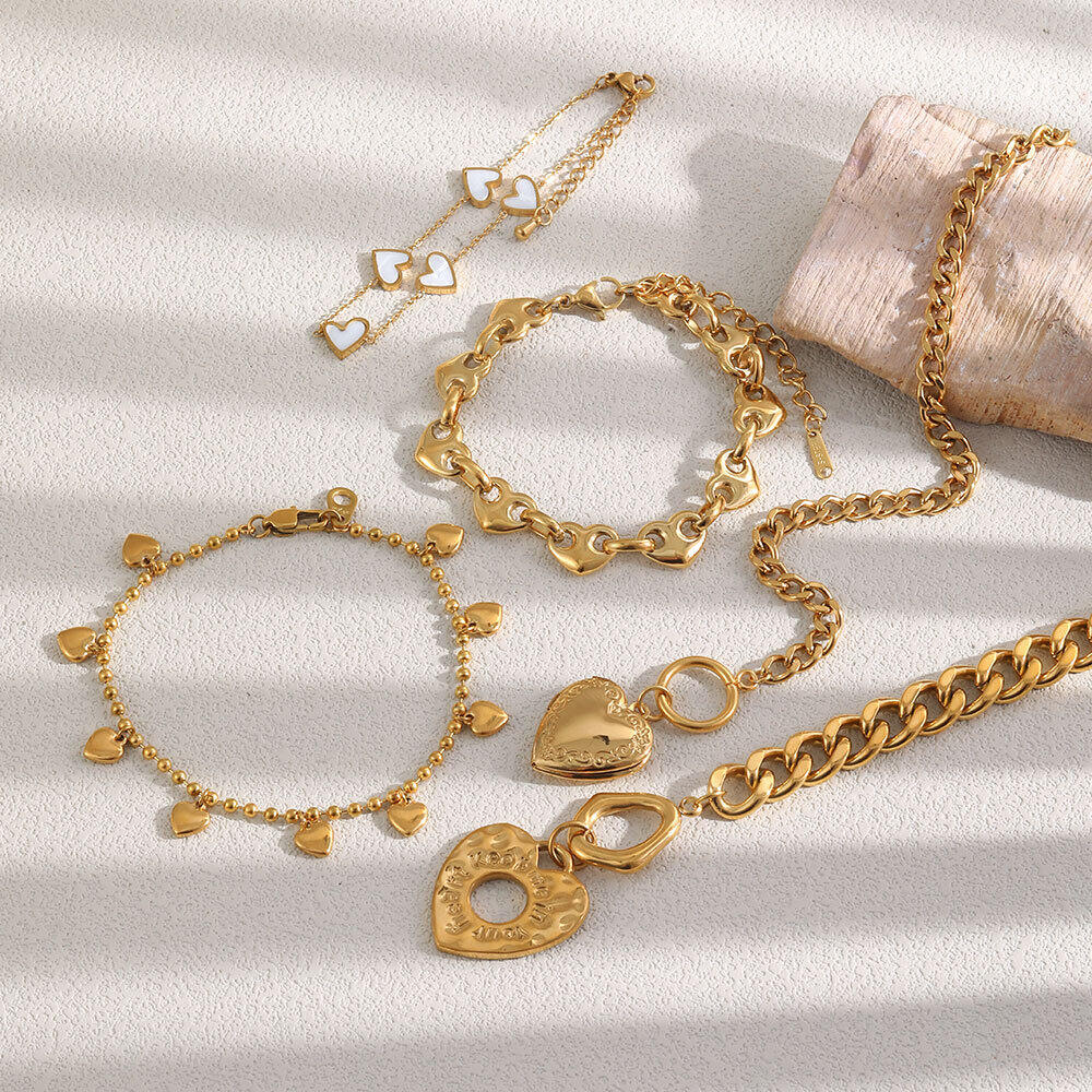 Herzförmiges, wasserdichtes Edelstahl-Armband mit Strasssteinen in Goldfarbe für Damen h5 Bild2