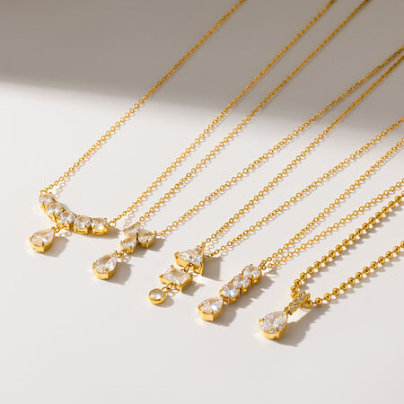 Retro Droplet Patchwork Geometric Shape Stainless Steel Waterproof Gold Color Zircon Women's Pendant Necklaces 2