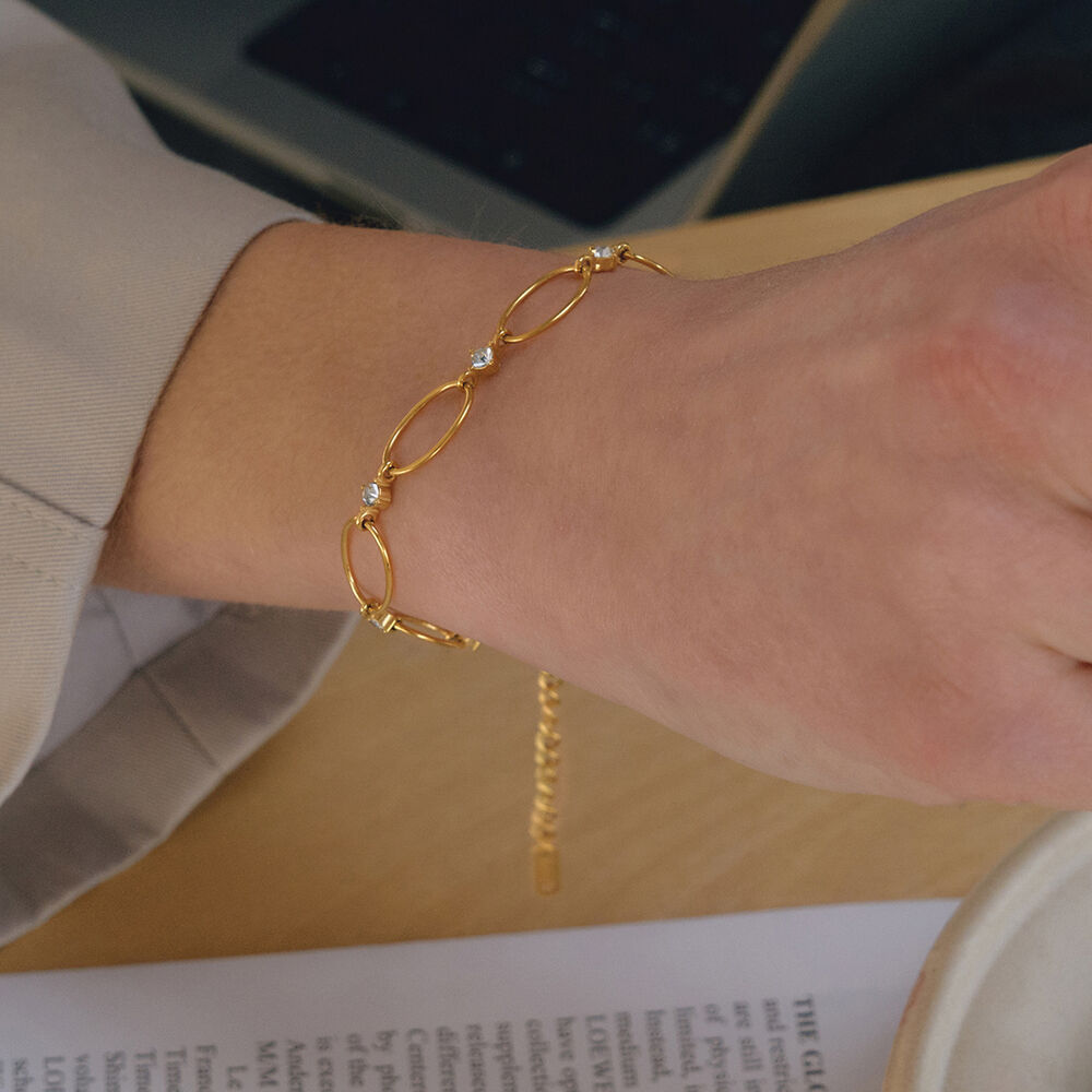 Luxurious Series Simple Heart Stainless Steel Waterproof Gold Color Zircon Women's Chain Bracelets h5Picture4