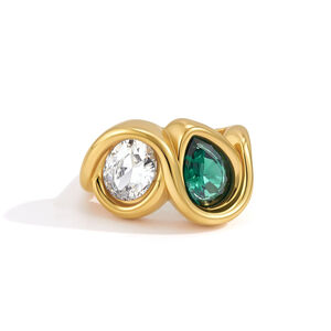 Retro Ellipse Shape Stainless Steel Waterproof Gold Color Zircon Women's Gemstone Rings h5 Picture5