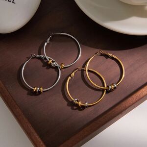 Stainless Steel Waterproof Gold Color Women's Hoop Earrings h5 Picture2