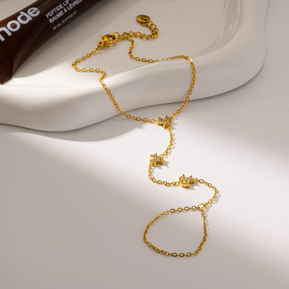 Daily Flower Stainless Steel Waterproof Gold Color Zircon Women's Hand Chain