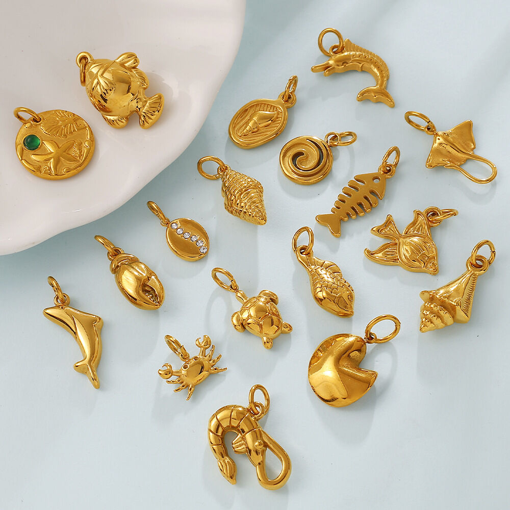 Simple DIY Irregular Shape Oceanic Style Stainless Steel Waterproof Gold Color Rhinestone Pendants h5 Picture2