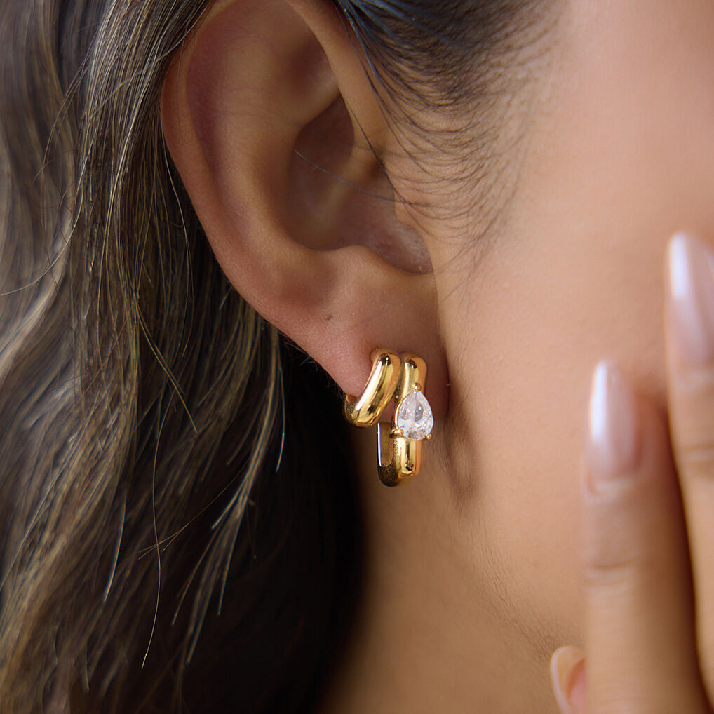 Casual Droplet Irregular Shape Stainless Steel Waterproof   Gold Color  Zircon Women's Stud Earrings Picture2