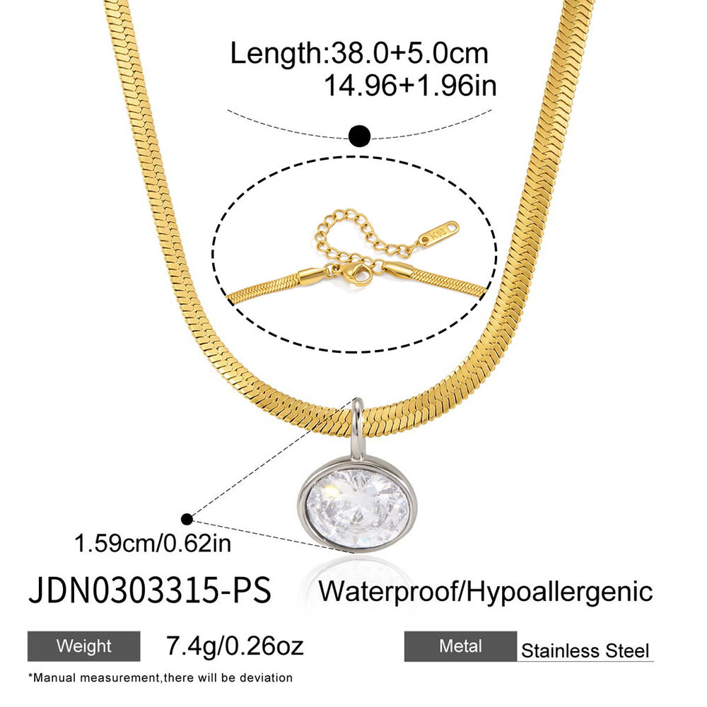 Simple Droplet Stainless Steel Waterproof Gold Color Zircon Women's Pendant Necklaces