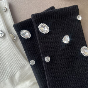 Elegant Solid Color Geometric Pattern Hot Rhinestones Mid-Calf Socks h5 Picture4