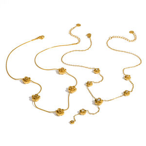 Romantische Serie Rosé Edelstahl Wasserdicht Goldfarben Strass Damen Kettenhalsketten h5 Bild4