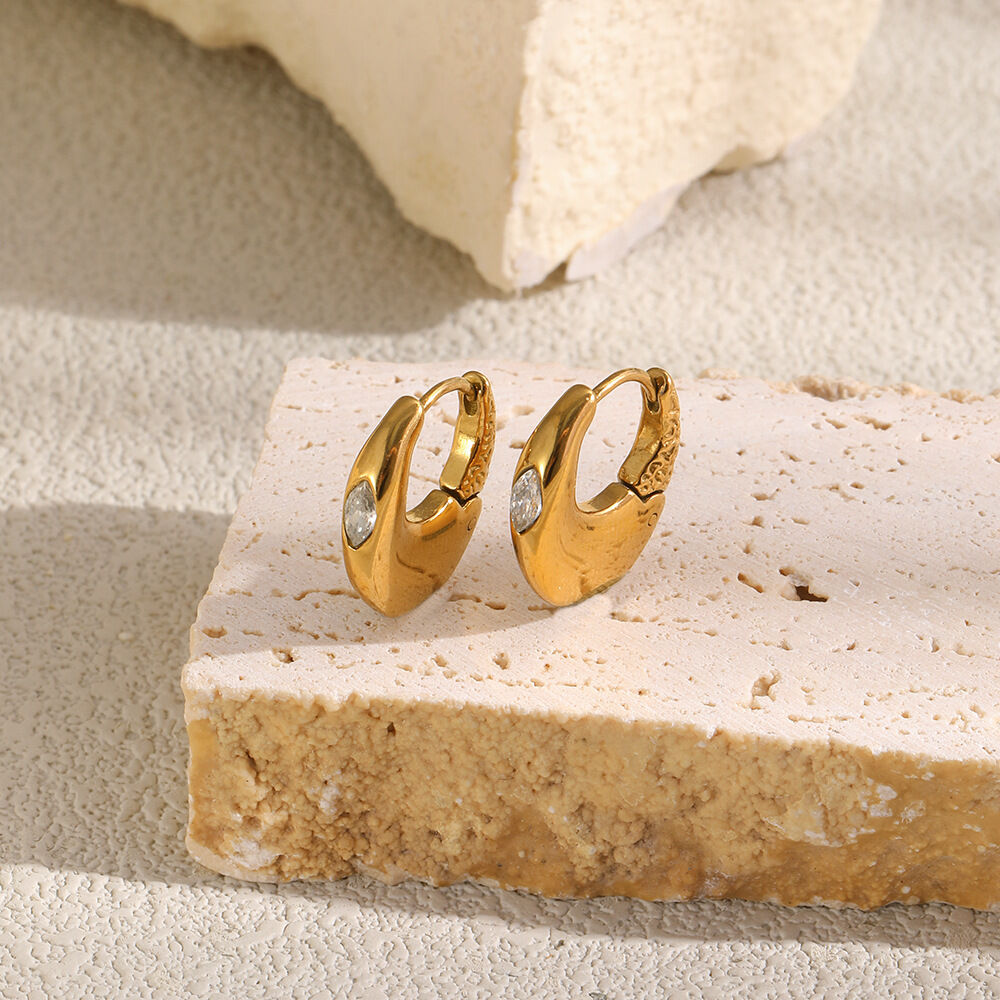 Simple Circle Stainless Steel Waterproof Gold Color  Zircon Women's Hoop Earrings
