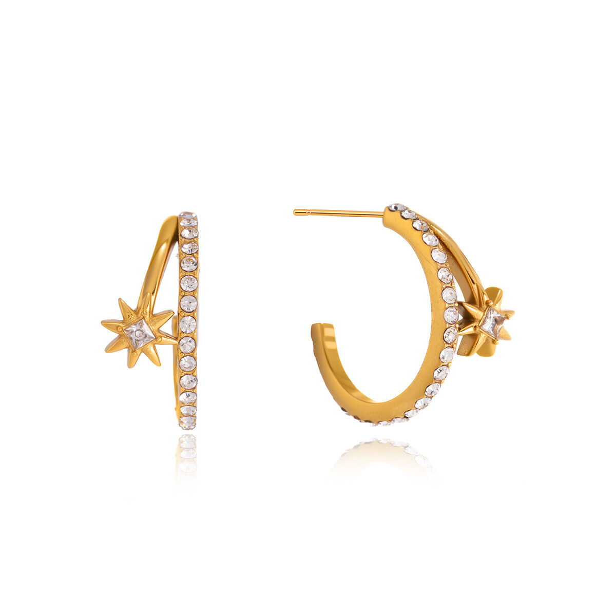 Simple Series Sweet Star Circle Stainless Steel Waterproof   Gold Color  Zircon Women's Stud Earrings h5 Picture5