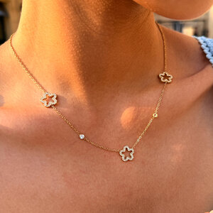 Simple Series Daily Flower Stainless Steel Waterproof Gold Color Rhinestone Women's Chain Necklaces h5 Picture3