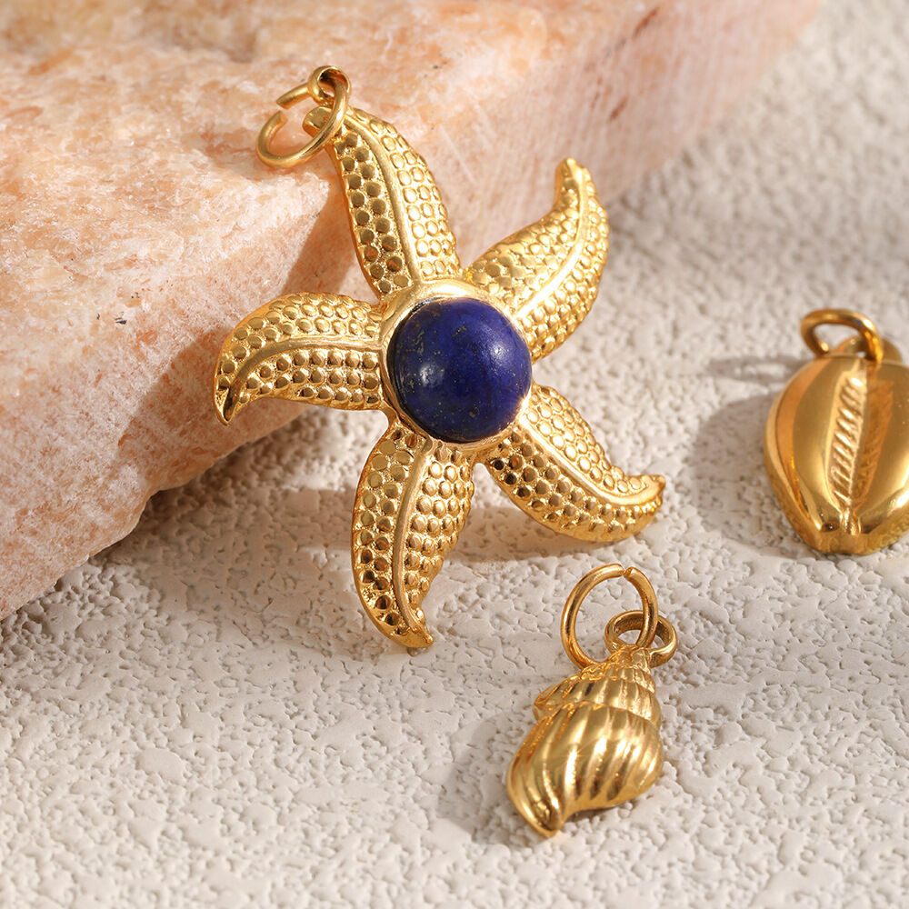 Colgantes para mujer estilo oceánico, de acero inoxidable, impermeables, color dorado y con piedras naturales, para hacer tú misma. Imagen3