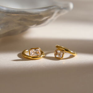 Simple Rectangle Stainless Steel Waterproof Gold Color Zircon Women's Ear Cuffs h5 Picture4