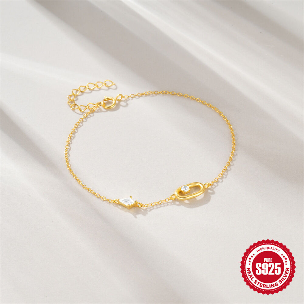 Luxuriöse Serie Elegante Kette Rechteck S925 Goldfarbe Zirkon Damen Armbänder 925 Sterlingsilberfarbe Bild3