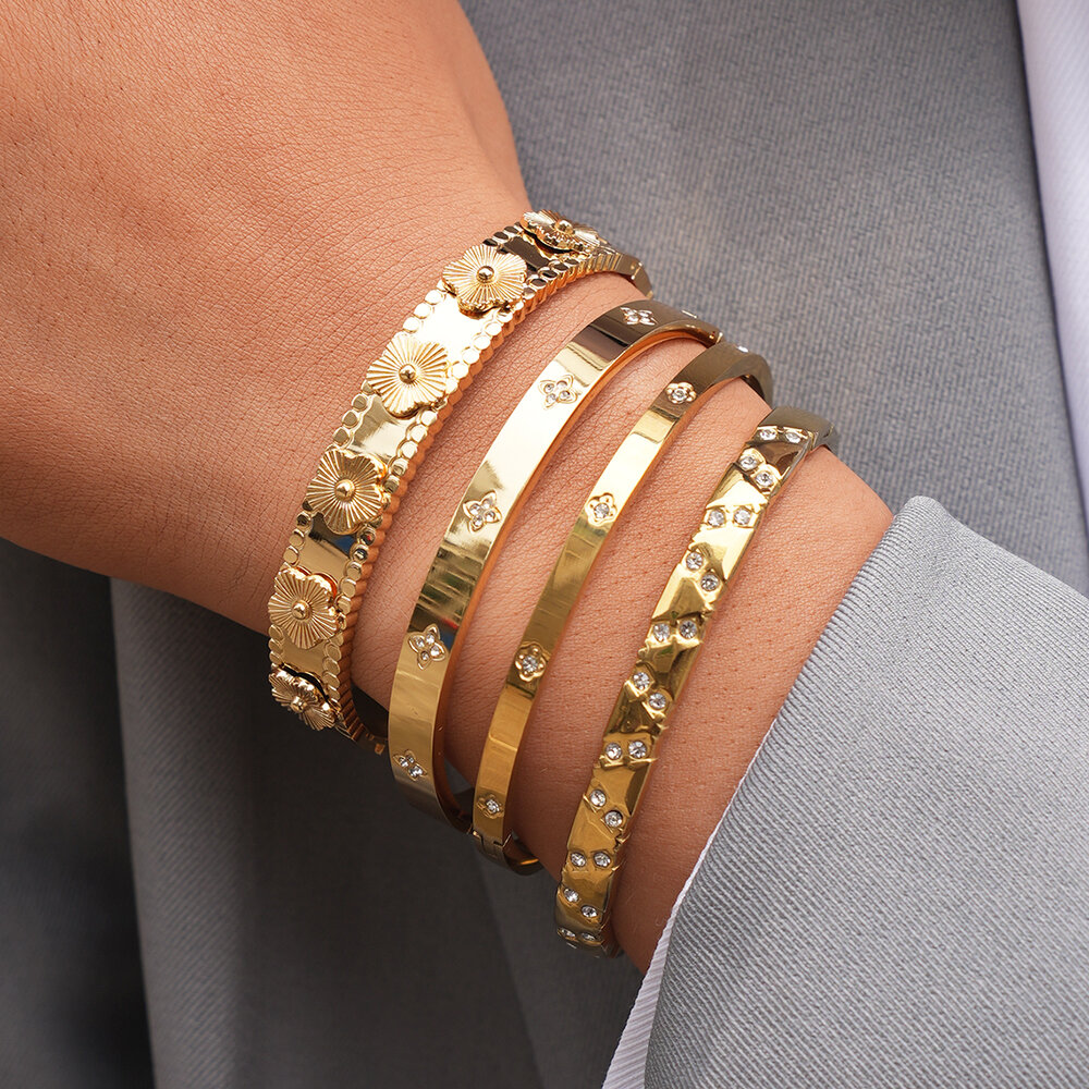 Simple Series Daily Irregular Shape Stainless Steel Waterproof Gold Color Women's Bangles Picture4