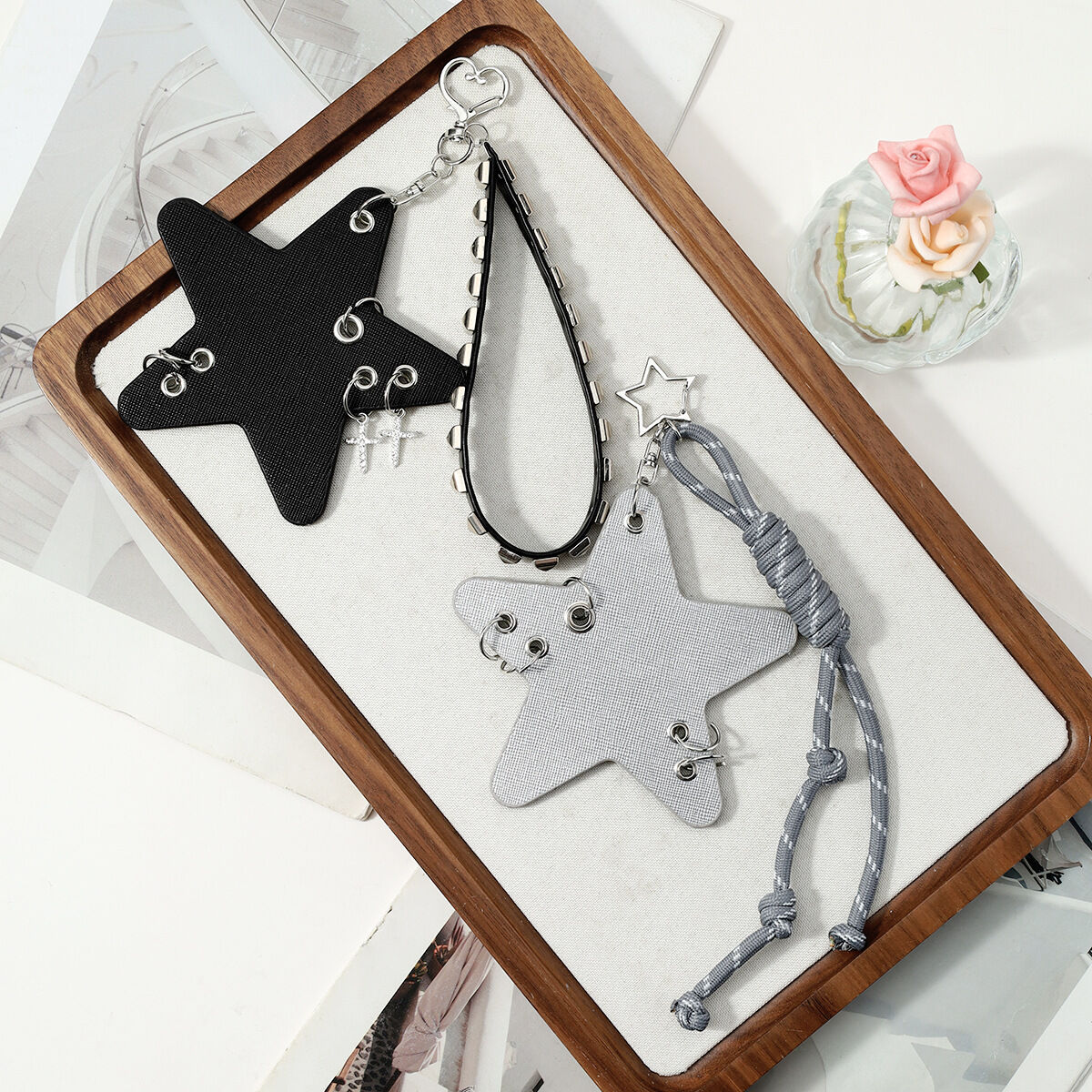 Simple Series Retro Cross Star Rivet Leather Bag Charms 2