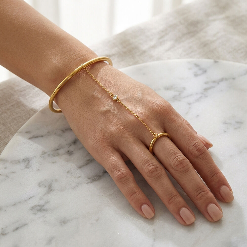 Simple Solid Color Stainless Steel Waterproof Gold Color Women's Hand Chain