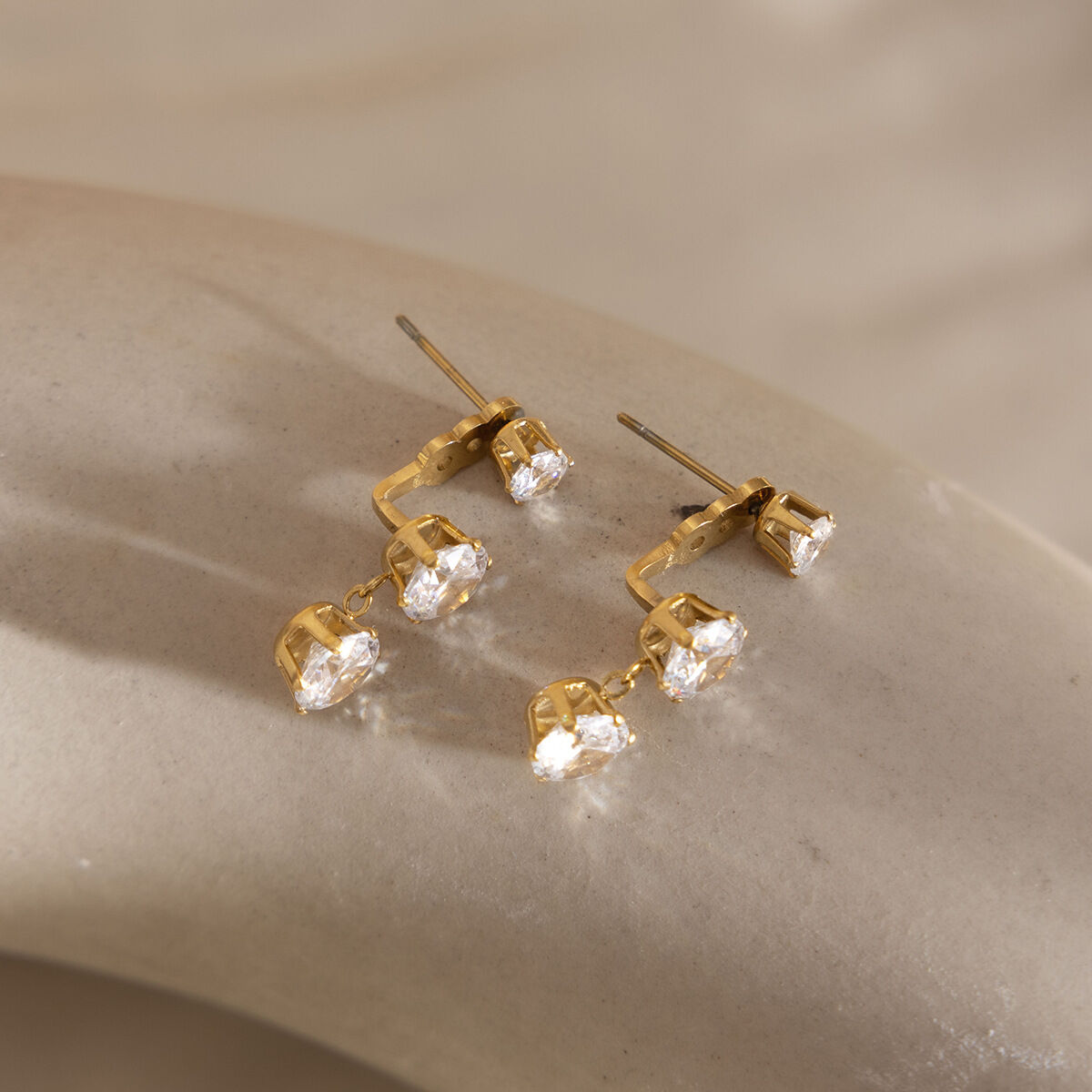 Simple Circle Stainless Steel Waterproof Gold Color Zircon Women's Drop Earrings 2