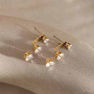 Simple Circle Stainless Steel Waterproof Gold Color Zircon Women's Drop Earrings h5 Picture2