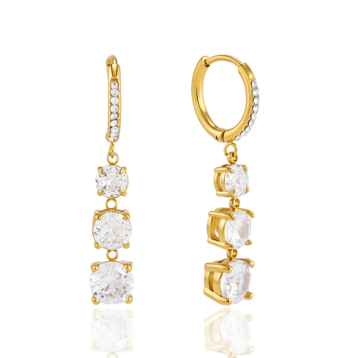 Luxurious Series Classic Patchwork Stainless Steel Waterproof Gold Color Zircon Women's Dangle Earrings h5Picture5