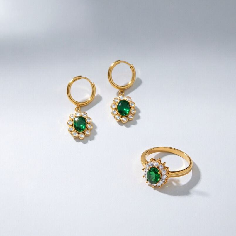 Ensembles de bijoux pour femmes luxueux et élégants, de forme elliptique irrégulière, en acier inoxydable étanche, couleur or et zircon. 2