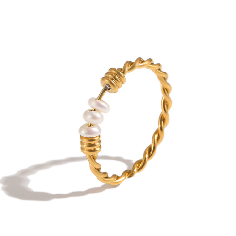 Retro-Ringe aus wasserdichtem Edelstahl in Goldfarbe mit Perlen Bild5
