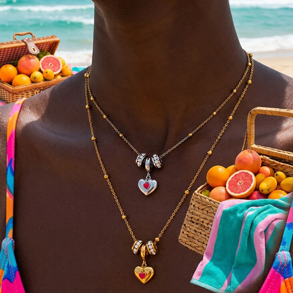 Colliers pendentifs pour femmes, collection Simple Series Retro Heart Beads, en acier inoxydable étanche, couleur or h5 Image2