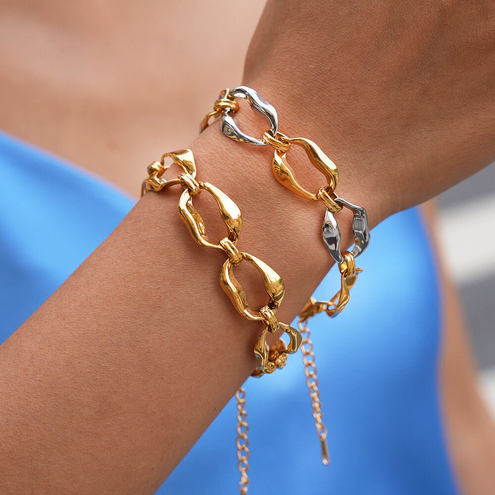 Simple Series Daily Irregular Shape Stainless Steel Waterproof Gold Color Women's Chain Bracelets Picture6