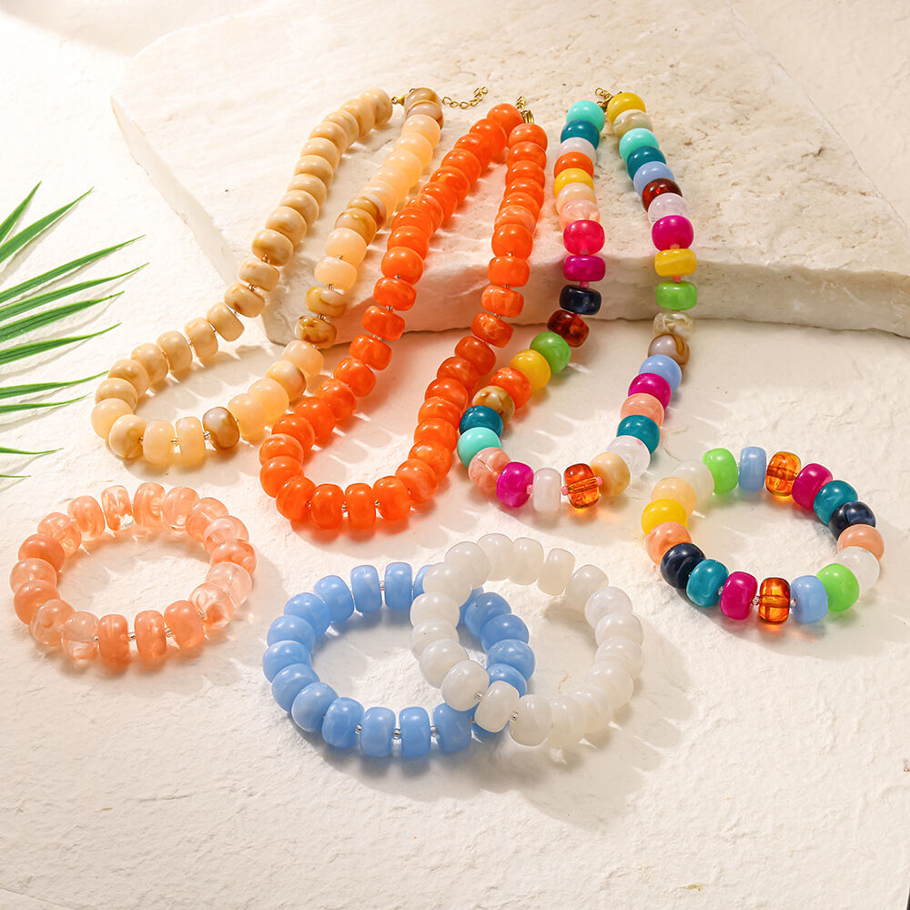 Ensembles de bijoux pour femmes en perles de vacances de la série ethnique, en acrylique doré h5Image2