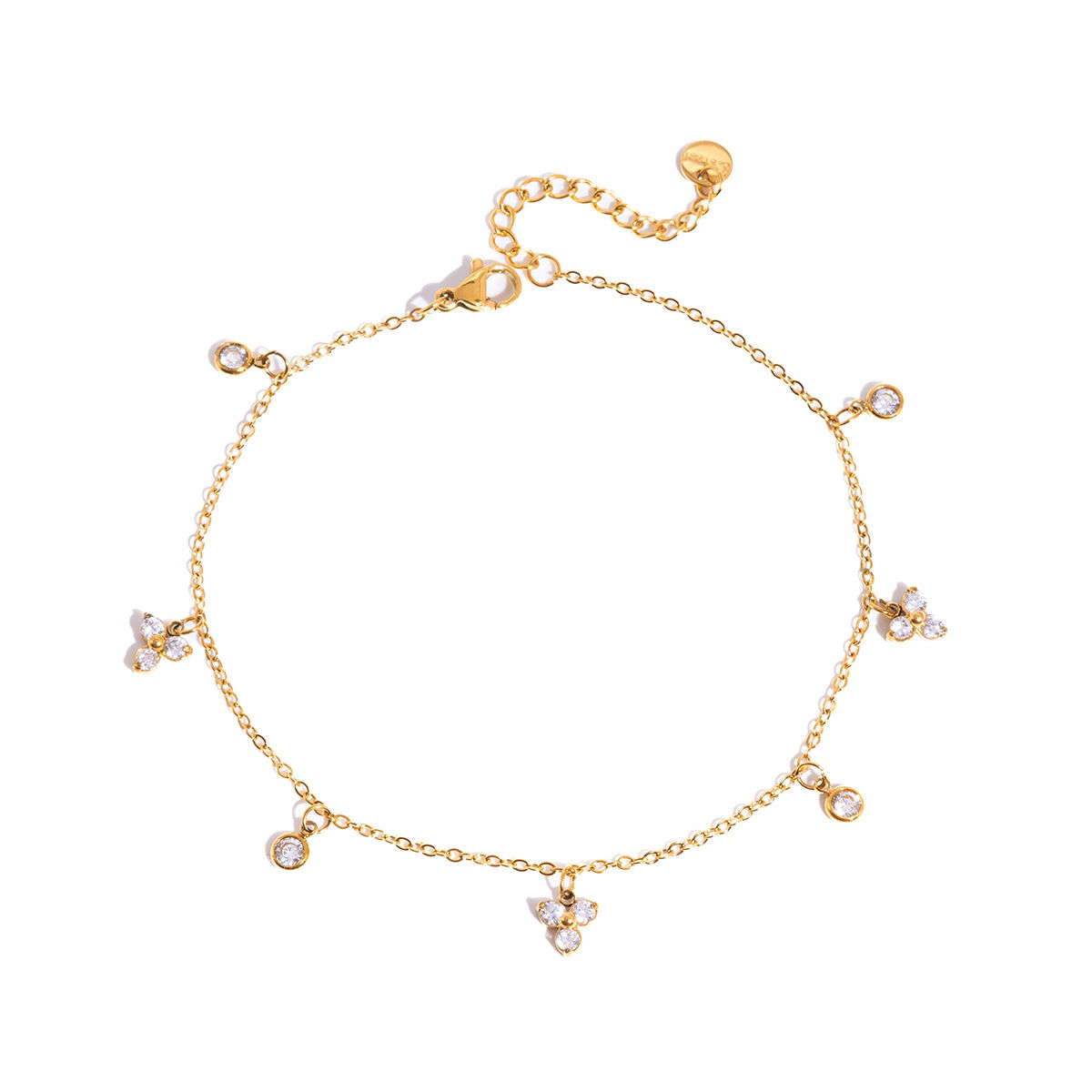 Simple Flower Stainless Steel Waterproof Gold Color Zircon Anklets h5 Picture5