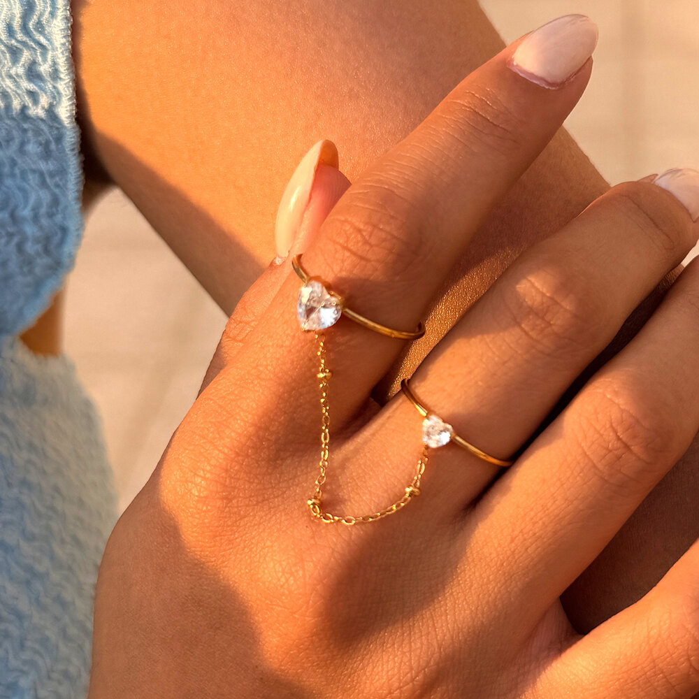Simple Series Daily Heart Stainless Steel Waterproof Gold Color Zircon Statement Rings Picture5