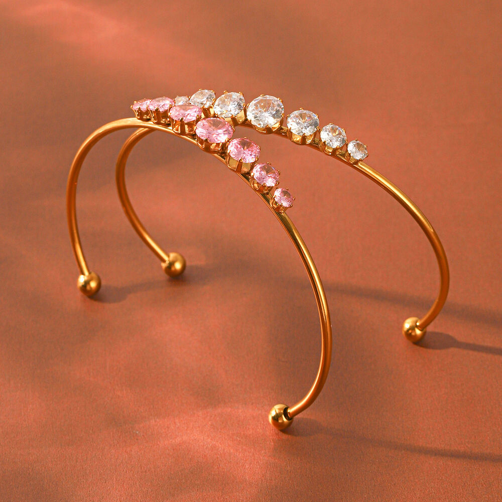 Simple Series Daily Lines Stainless Steel Waterproof Gold Color Zircon Women's Bangles h5Picture4