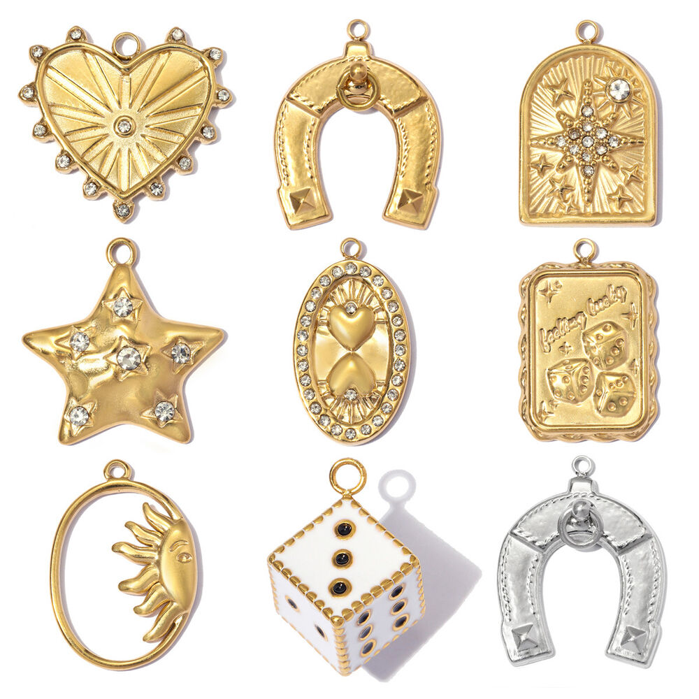 Simple Diy Heart Star Rectangle Horseshoe-Shaped Stainless Steel Waterproof Gold Color Women's Pendants Picture4