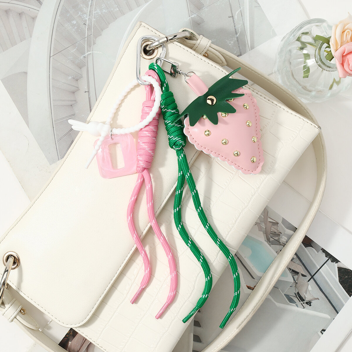 Simple Series Cute Heart Strawberry Rivet Leather Bag Charms h5 Picture3