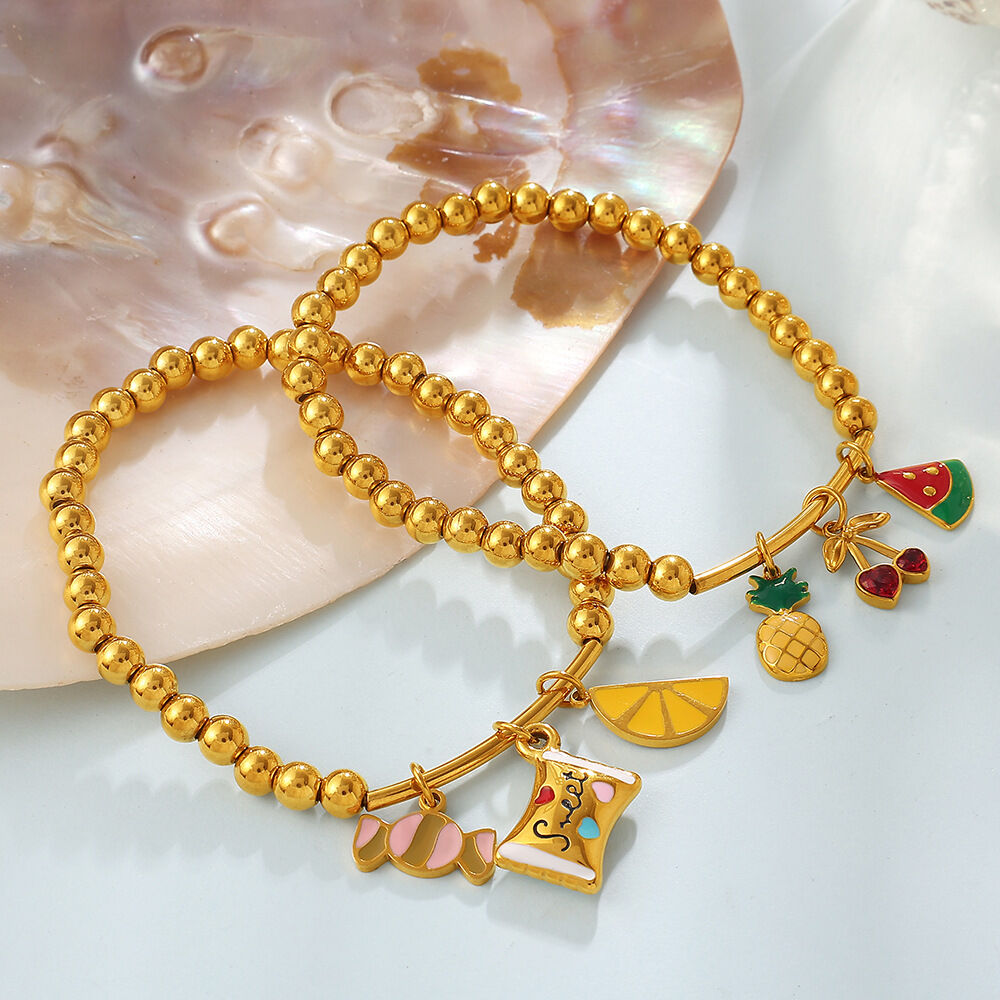 Simple Sweet Daily Irregular Shape Fruit Stainless Steel Waterproof Gold Color Pearl Women's Charm Bracelets h5Picture3