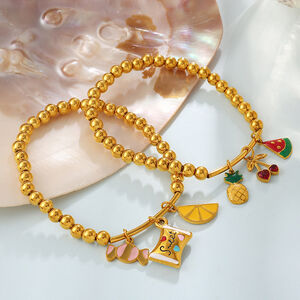 Simple Sweet Daily Irregular Shape Fruit Stainless Steel Waterproof Gold Color Pearl Women's Charm Bracelets h5 Picture3