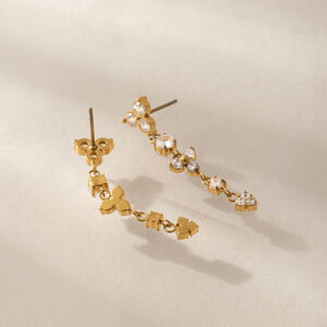 Romantic Series Elegant Flower Tassel Stainless Steel Waterproof Gold Color Zircon Women's Dangle Earrings h5 Picture3