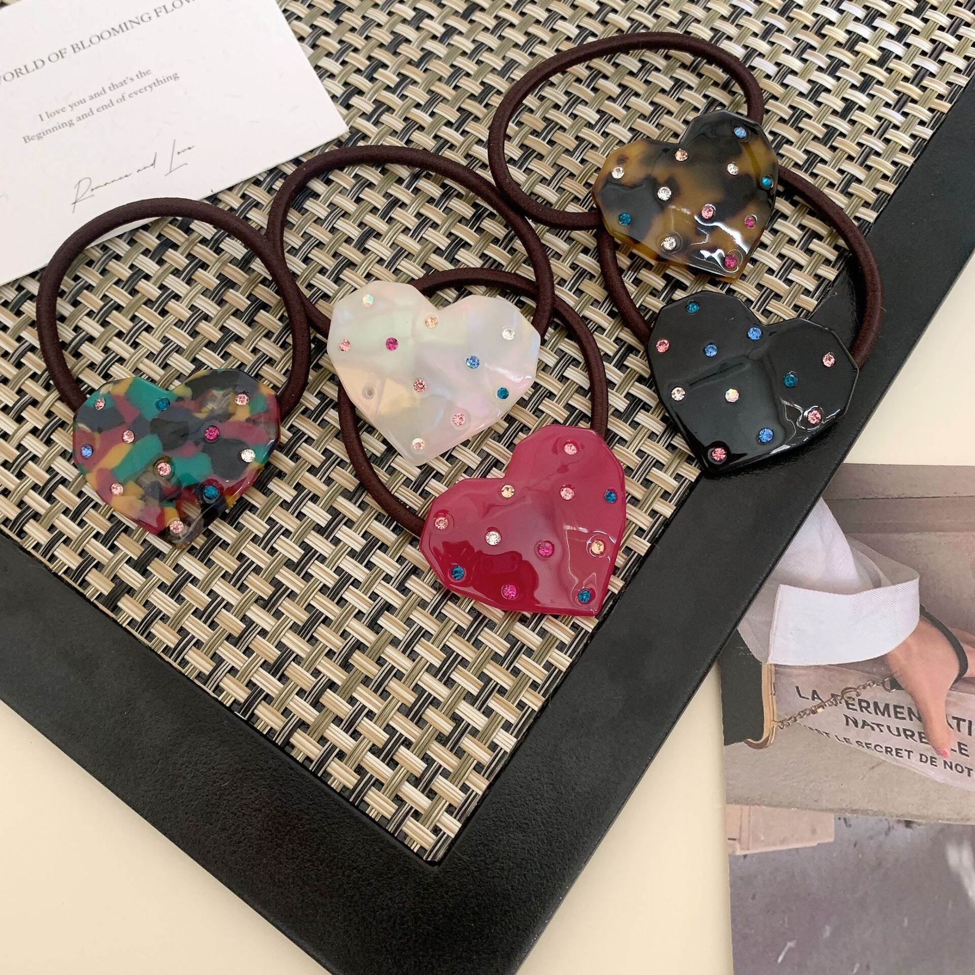 Simple Series Daily Heart Solid Color Leopard Print Acetate Hair Ties h5 Picture3
