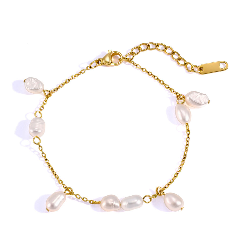 Simple Series Elegant Infinity Stainless Steel Waterproof Gold Color Pearl Women's Chain Bracelets h5Picture5