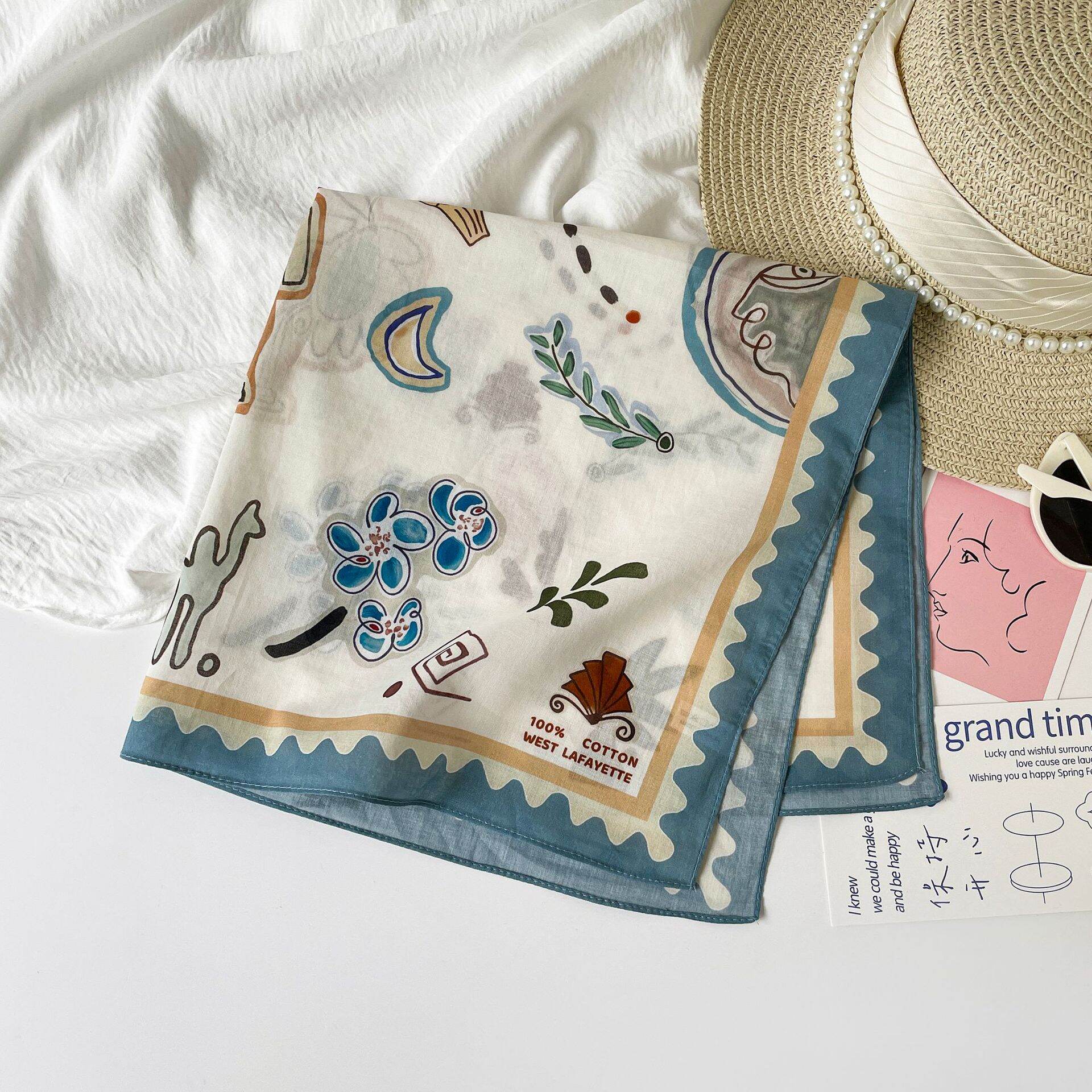 Écharpes d'été en coton pour femmes, style océanique, à fleurs de vacances h5Image4