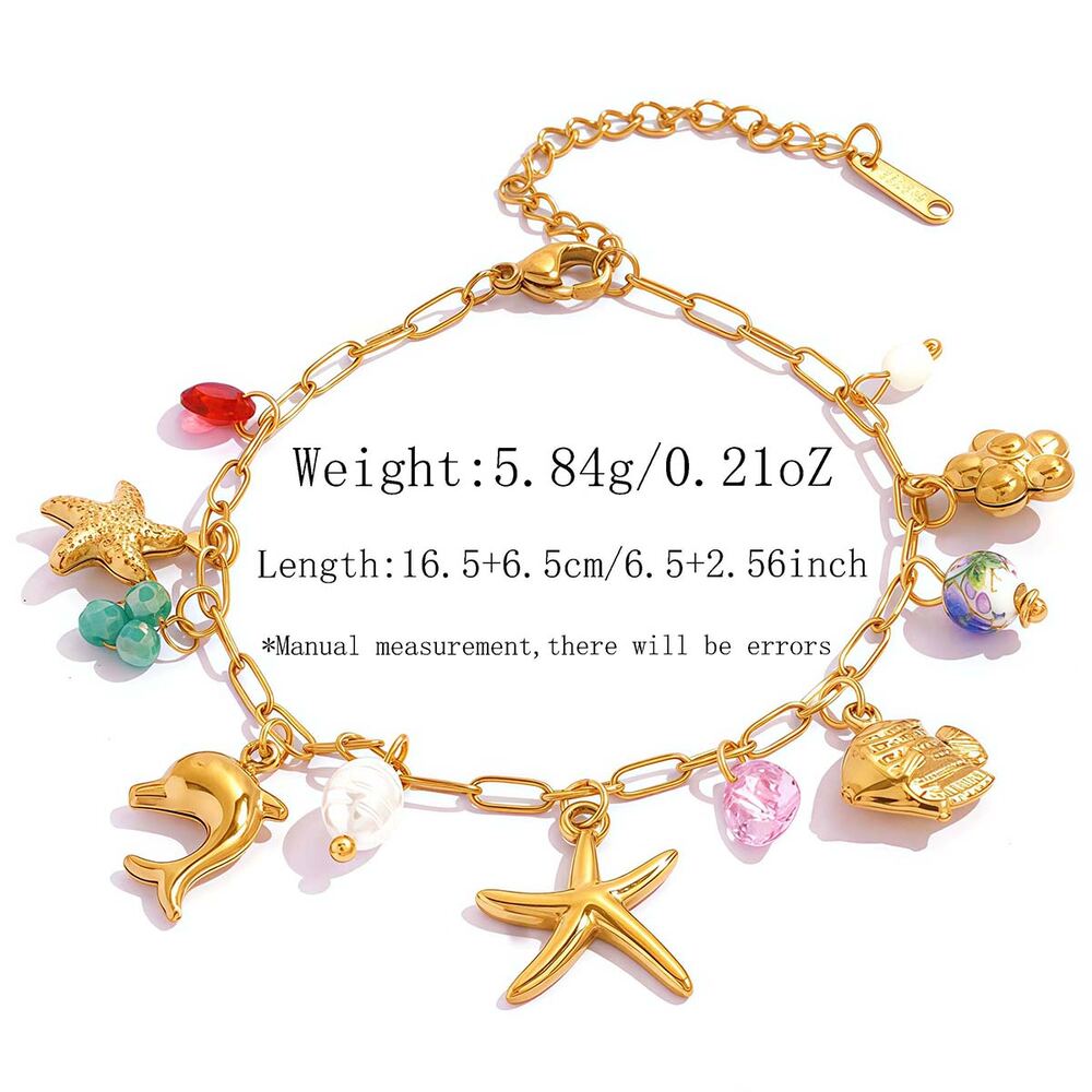 Simple Series Daily Shell Starfish Stainless Steel Waterproof Gold Color Women's Bracelets Sets