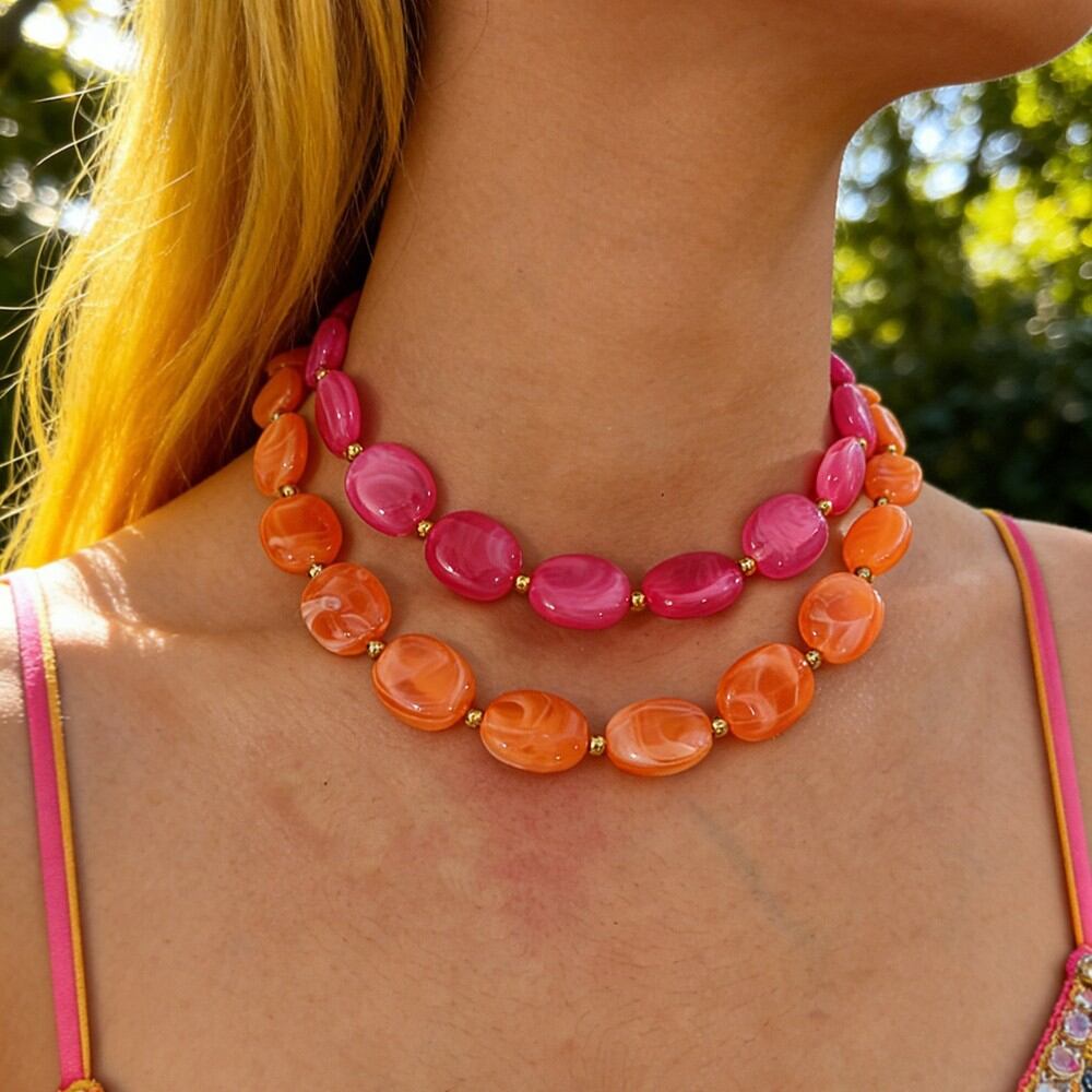 Resin Beads Gradient Color Women's Beaded Necklaces