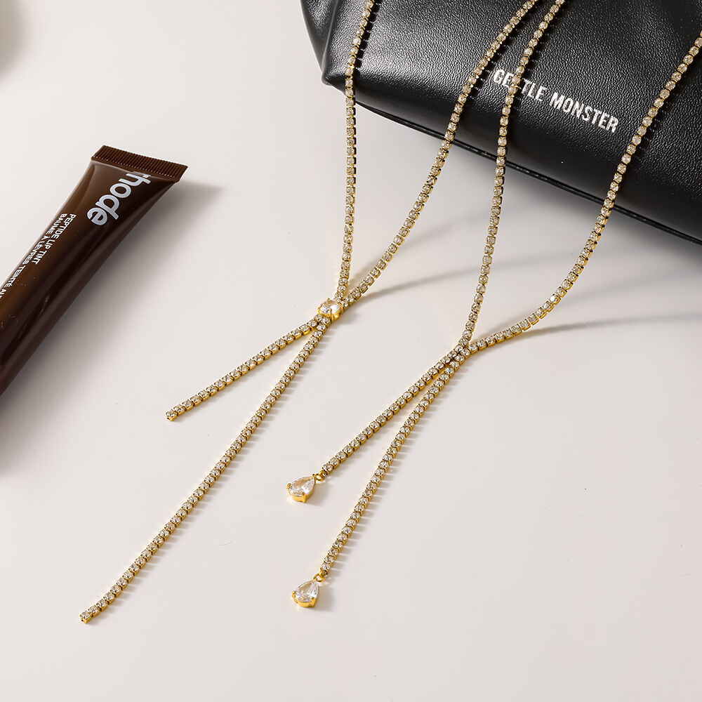 Luxurious Series Elegant Droplet Shape Stainless Steel Waterproof Gold Color Zircon Women's Pendant Necklaces