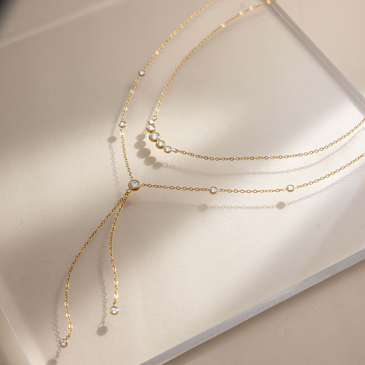 Simple Series Daily Tassel Chain Stainless Steel Waterproof Gold Color Zircon Women's Layered Necklaces h5 Picture4