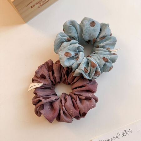 Simple Series Retro Solid Color Polka Dots Fabric Scrunchies 2
