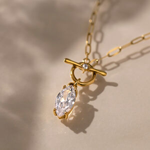 Simple Droplet Stainless Steel Waterproof Gold Color Zircon Women's Pendant Necklaces h5 Picture4